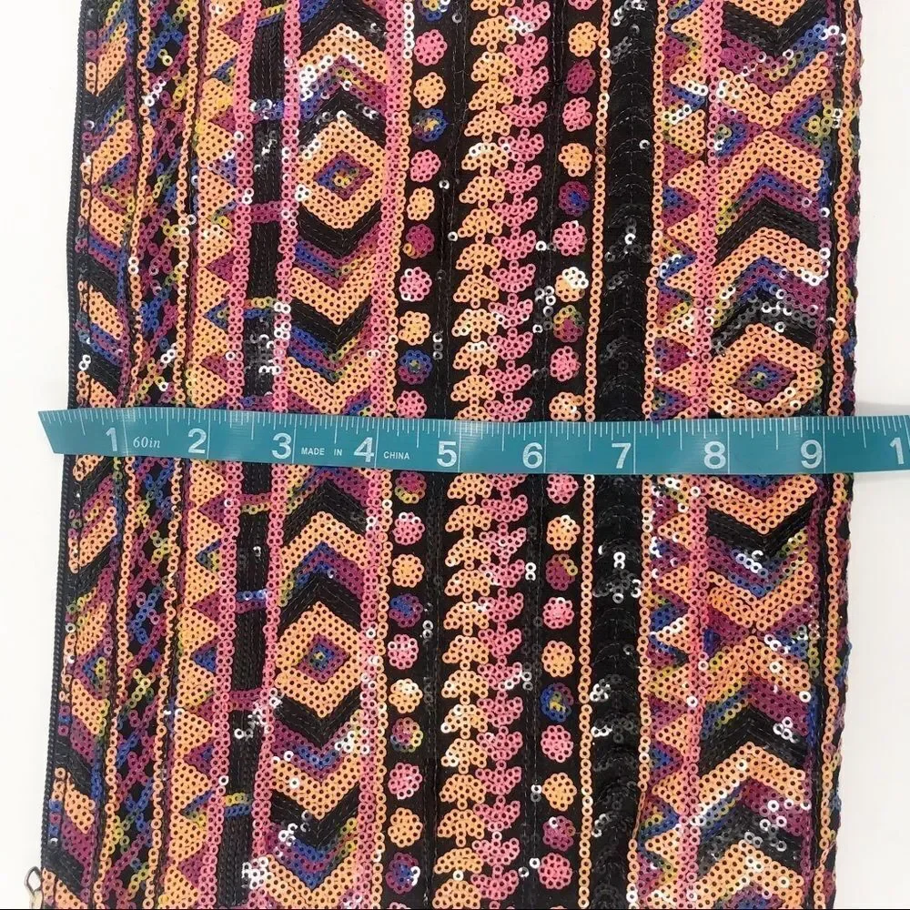 UNBRANDED | SEQUIN Aztec Print Small Clutch or Cosmetic Bag